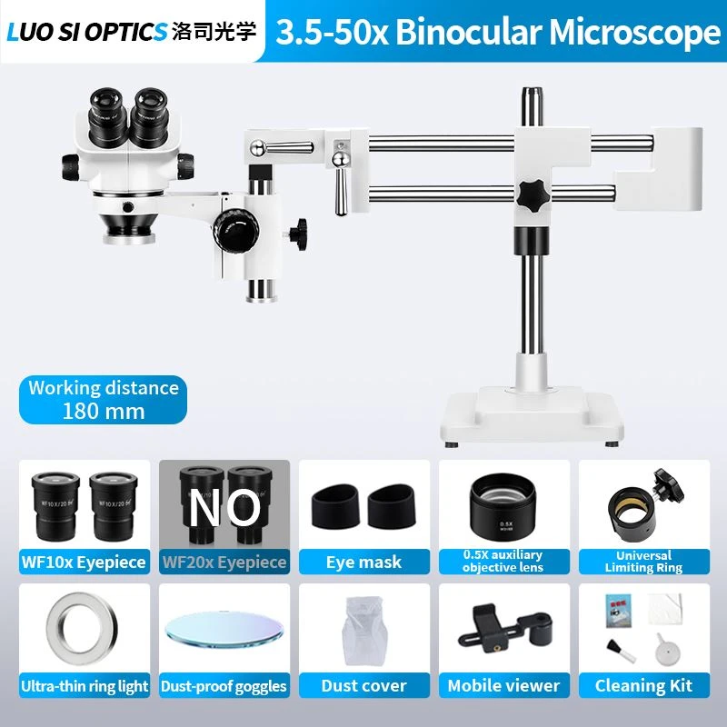 Industrial Stereo Microscope 3.5X-50X Binocular With 0.5X Auxiliary Objective For SMT Rework And Electronics Inspection