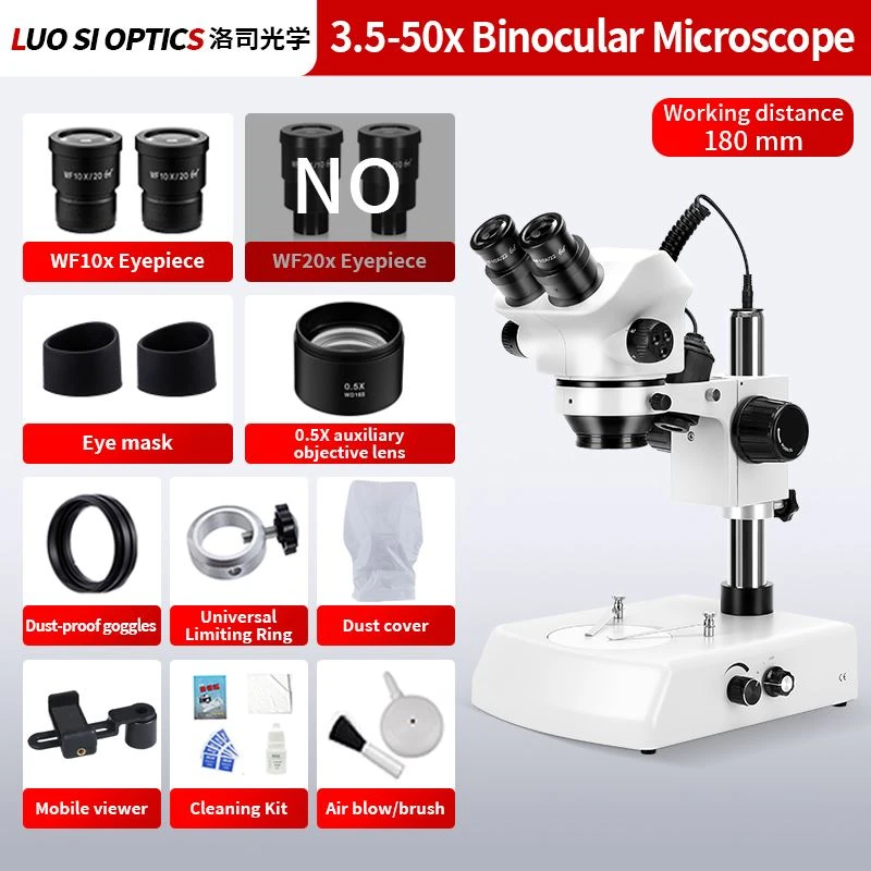 Industrial Stereo Microscope, Binocular Top And Bottom Light Source,3.5-50X Magnification For Watch Identification