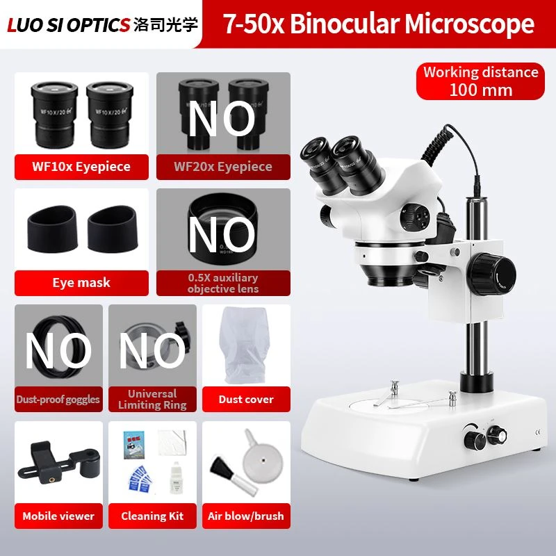 Industrial Stereo Microscope, Binocular Top And Bottom Light Source, 7-50X Magnification For Electronic Mobile Phone Repair