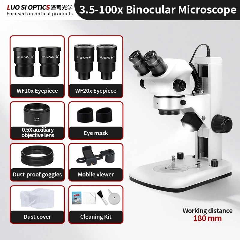 Industrial Stereo Zoom Microscope 3.5X-100X With Boom Stand For PCB Assembly Component Inspection And Precision Soldering