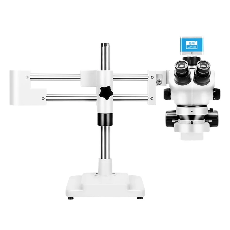 Jewelry Watchmaking Trinocular Stereo Microscope 3.5X-100X Dual Rail Boom Stand With 10W Ring Light For Precision Assembly suppliers