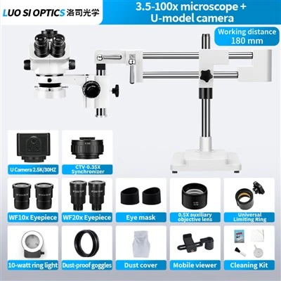 BGA Rework Trinocular Stereo Microscope 3.5X-100X With 2.5K U Camera For Circuit Board Maintenance