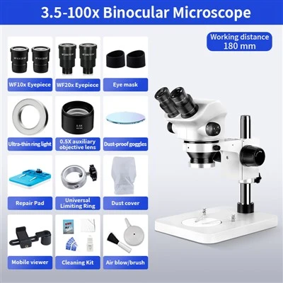 Binocular Stereo Zoom Microscope 3.5x-100x For Jewelry Inspection PCB Soldering And Electronics Repair