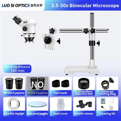 Binocular Stereo Zoom Microscope 3.5x-100x 530mm Working Distance For Surgery Training