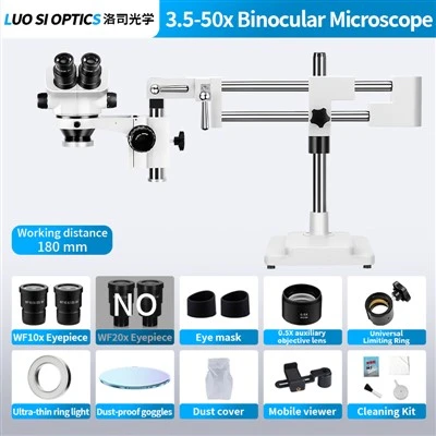 Industrial Stereo Microscope 3.5X-50X Binocular With 0.5X Auxiliary Objective For SMT Rework And Electronics Inspection