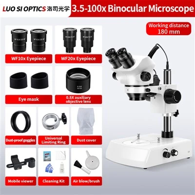 Industrial Stereo Microscope, Binocular Top And Bottom Light Source,3.5-100X Magnification For Electronic Mobile Phone Repair