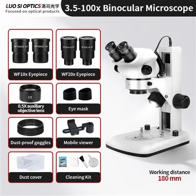 Industrial Stereo Zoom Microscope 3.5X-100X With Boom Stand For PCB Assembly Component Inspection And Precision Soldering