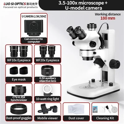 Stereo Inspection Microscope 3.5X-100X Trinocular With Camera For Precision Parts QC Automotive Components And Mold Surface