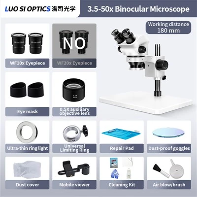SZM7050 Binocular Stereo Zoom Microscope 3.5X-50X Compact Pillar Base 10W Ring LED For Miniature Painting And Hobby Electronics