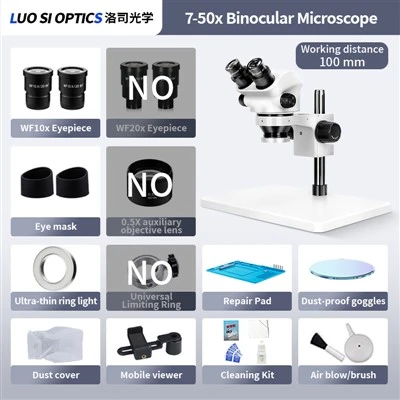SZM7050 Binocular Stereo Zoom Microscope 7X-50X Desk Stand 10W Ring Light For Circuit Board Rework And Micro Soldering