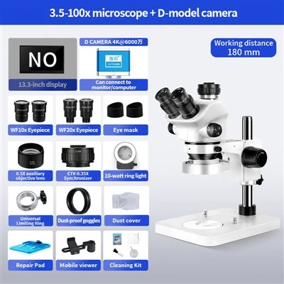 SZM7050 Trinocular Stereo Microscope 3.5-100X Zoom Suitable For Mobile Phone Repair, Watch Appraisal, And Digital Imaging