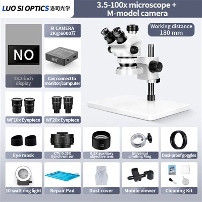SZM7050 Trinocular Stereo Microscope 3.5X-100X With 2K HDMI Digital Camera Compact Base For Workshop Imaging And Live Monitoring