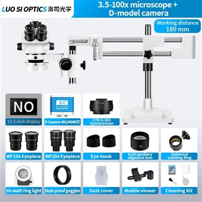 Trinocular Stereo Microscope 3.5X-100X With D Camera Kit 4K UHD For Gemstone Setting And Lab Quality Control