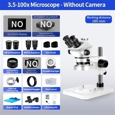Trinocular Stereo Zoom Microscope 3.5x-100x LED Ring Light For Mobile Phone Repair Watch Appraisal Jewelry Inspection