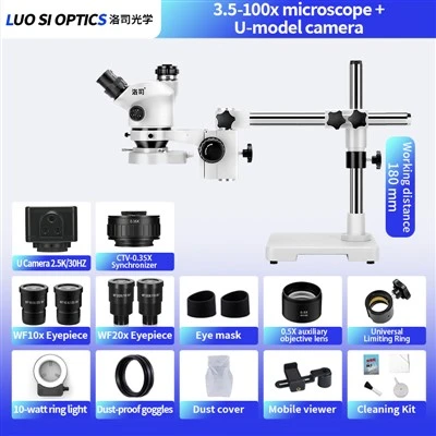 Trinocular Stereo Zoom Microscope 3.5x-100x With U Camera For Electronics Repair Soldering And PCB Inspection