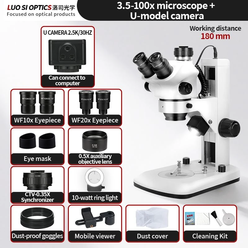 Stereo Inspection Microscope 3.5X-100X Trinocular With Camera For Precision Parts QC Automotive Components And Mold Surface