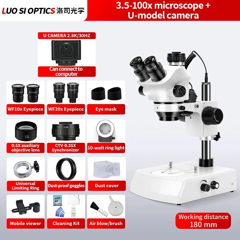 Stereo Microscope, Trinocular With U Camera Top And Bottom Light Source,3.5-100X Magnification For Watch Identification