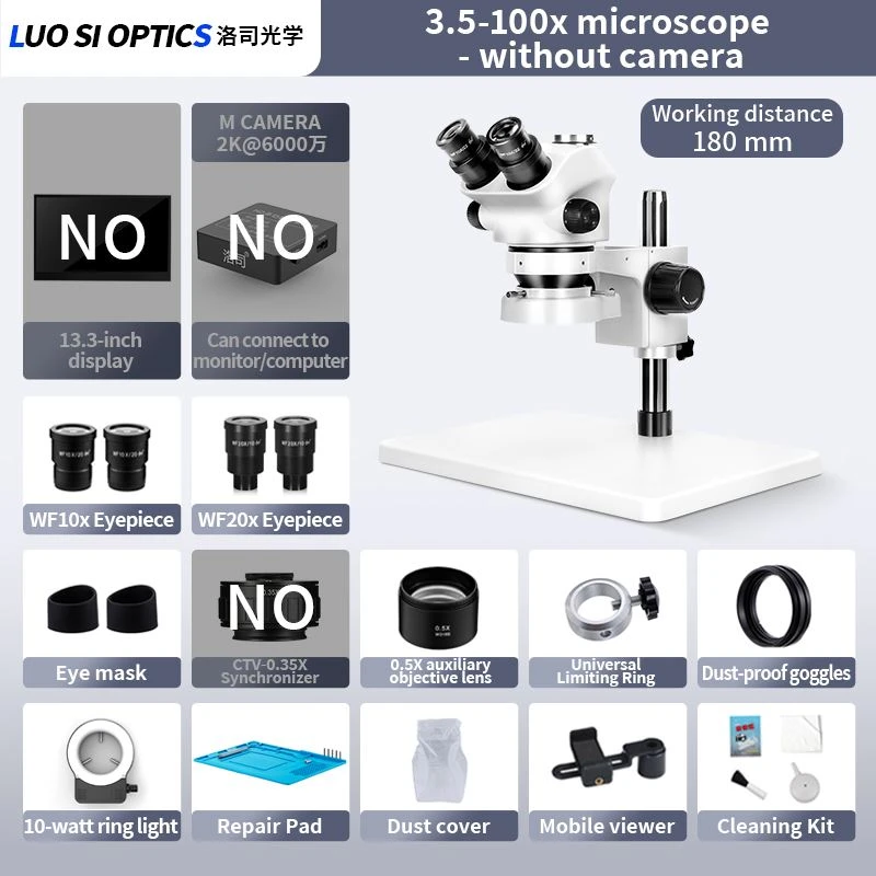 SZM7050 Trinocular Stereo Microscope 3.5X-100X Pillar Stand 10W Ring LED For Quality Control And Jewelry Appraisal