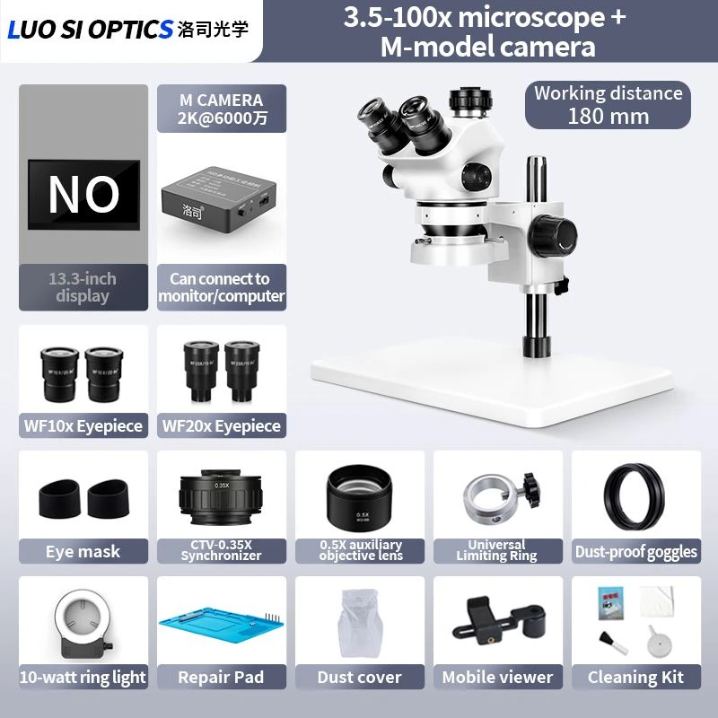 SZM7050 Trinocular Stereo Microscope 3.5X-100X With 2K HDMI Digital Camera Compact Base For Workshop Imaging And Live Monitoring