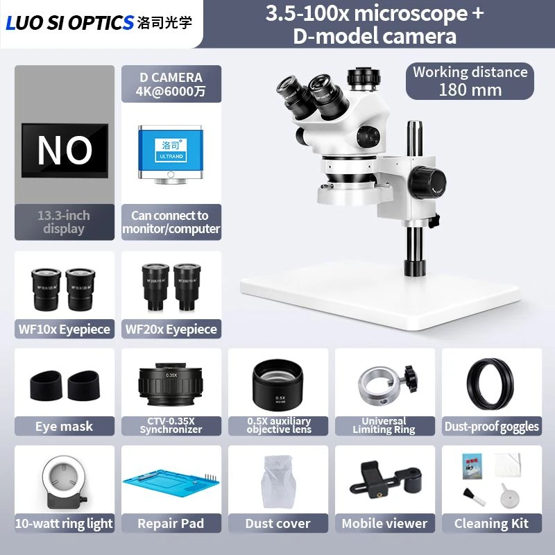 SZM7050 Trinocular Stereo Zoom Microscope 3.5X-100X With 4K UHD HDMI Camera Small Base For Dental Lab Prosthetics