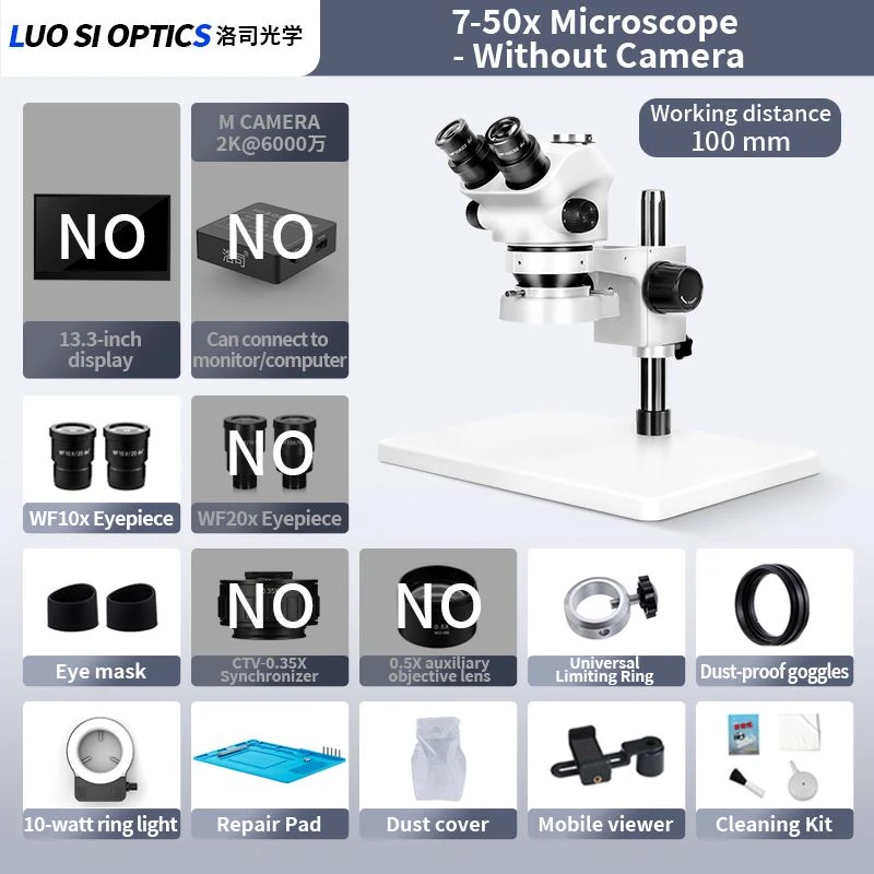 SZM7050 Trinocular Stereo Zoom Microscope 7X-50X Mini Base With Ring LED For Mineral Specimen And Geological Inspection