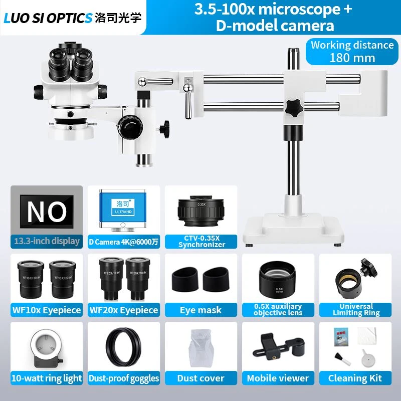 Trinocular Stereo Microscope 3.5X-100X With D Camera Kit 4K UHD For Gemstone Setting And Lab Quality Control