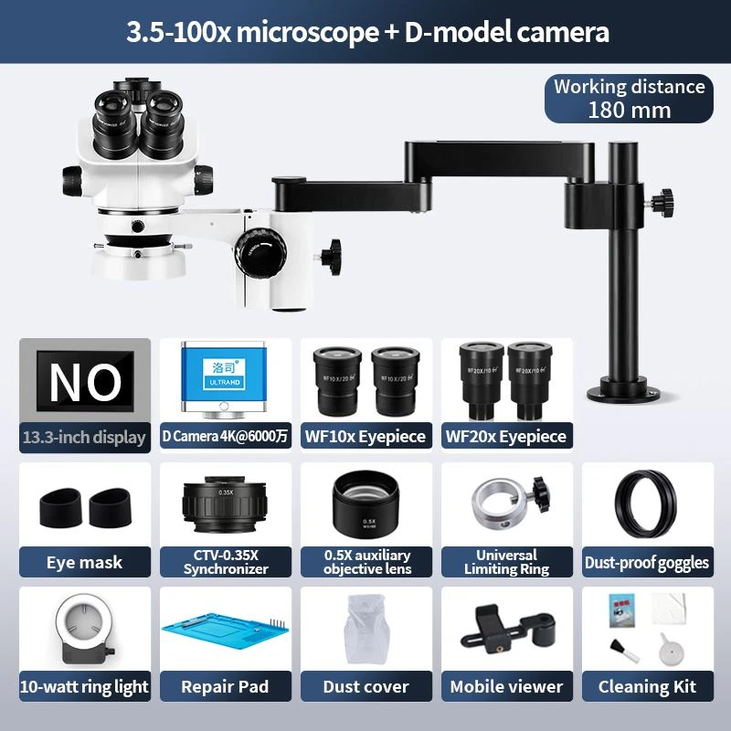 Trinocular Stereo Microscope 3.5X-100X Articulating Arm 4K ULTRAHD 60MP D Camera For Metallurgical QC Assembly