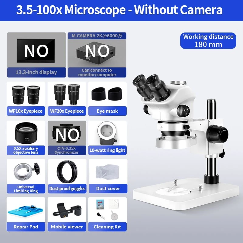 Trinocular Stereo Zoom Microscope 3.5x-100x LED Ring Light For Mobile Phone Repair Watch Appraisal Jewelry Inspection