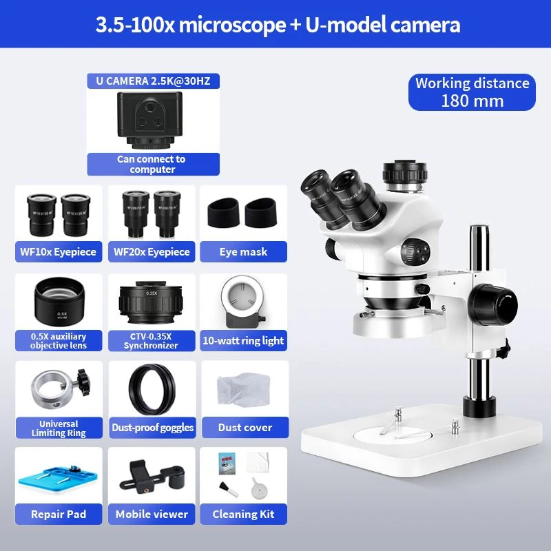 Trinocular Stereo Zoom Microscope 3.5x-100x With Camera For Jewelry And Watch Appraisal