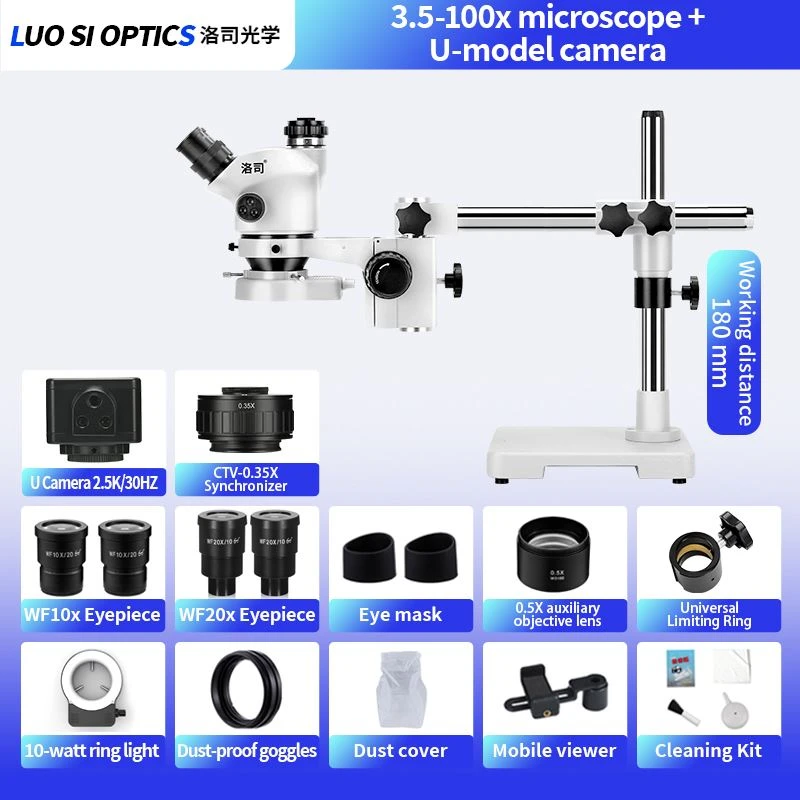 Trinocular Stereo Zoom Microscope 3.5x-100x With U Camera For Electronics Repair Soldering And PCB Inspection