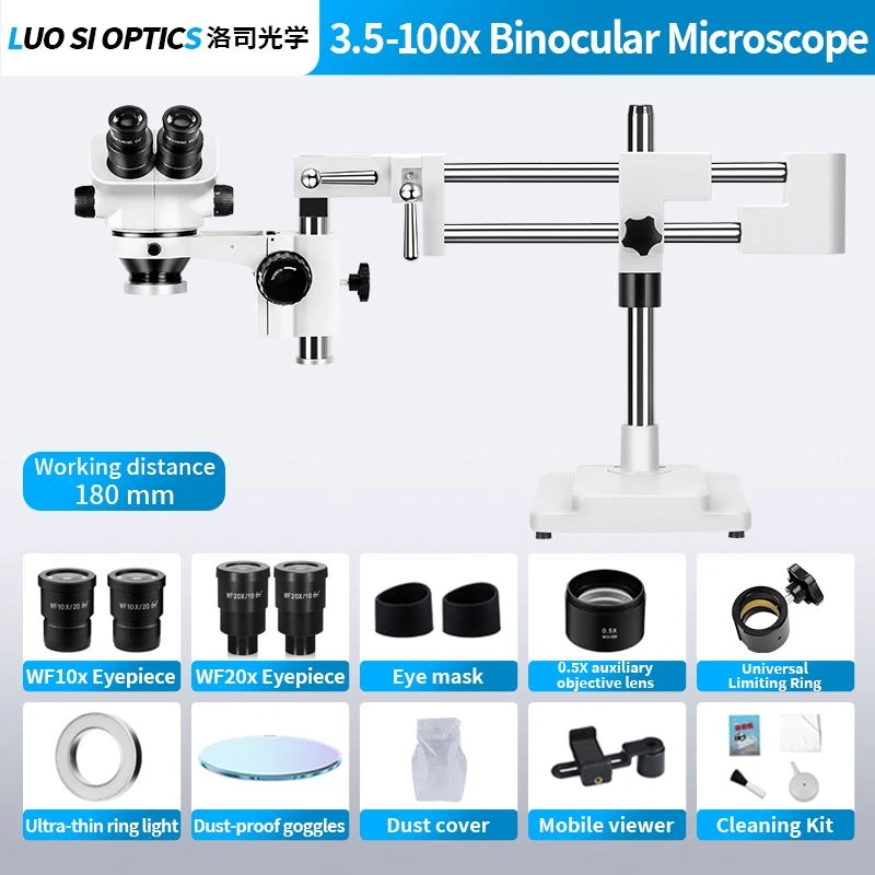 Wide Field Binocular Stereo Microscope 3.5X-100X With WF10X WF20X Eyepieces For Electronics Assembly And Jewelry Work